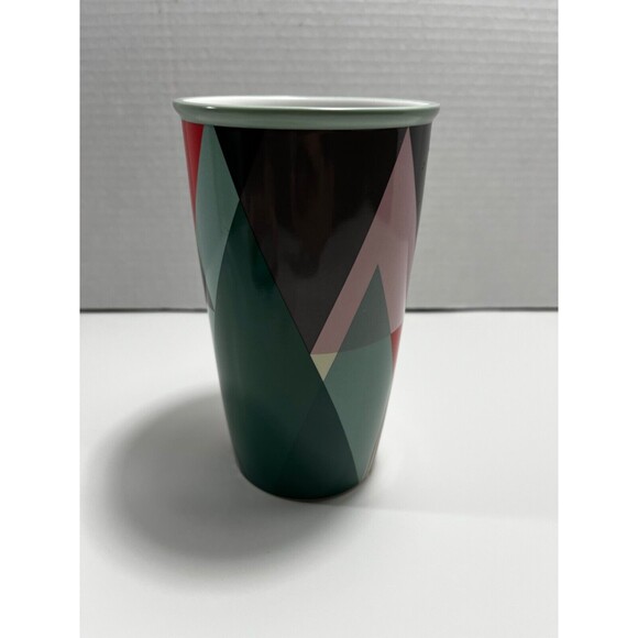 Starbucks Holiday Traveler Mug Geometric Tree Green Lid 12oz Tumbler Cup 2017 - Picture 2 of 8